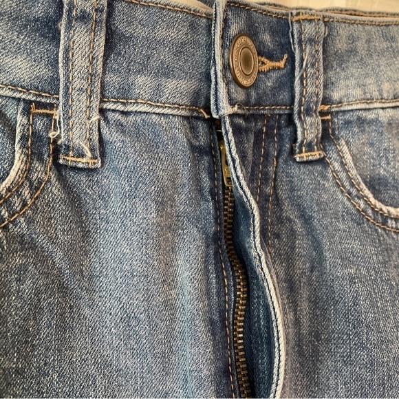 So Long Blue Denim Skirt Stretch Frayed Bottom Hem Light Distressing Size 5/27W - Picture 6 of 16